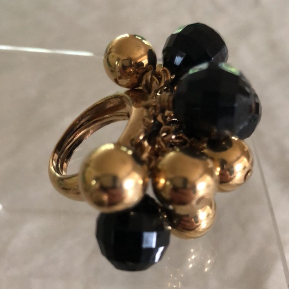 Kate Spade ♠️ Onyx and Gold Cluster Bauble Ring, Size 6 - Picture 7 of 12